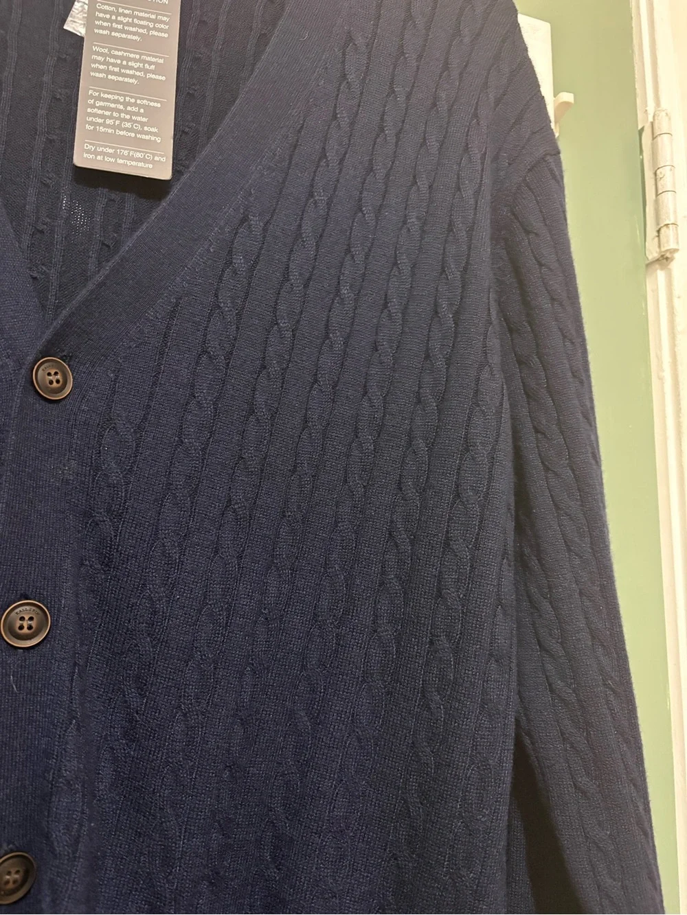 NWT Kallspin Wool Blend Cable Knit Cardigan Large Navy